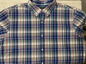 Ralph Lauren Button Down Shirt Mens Size XXL Slim Fit Blue Plaid Long Sleeve - Picture 1 of 7