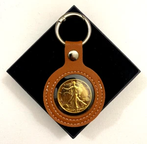 Llavero Walking Liberty 90% Plata 1943 Chapado en Oro 24K Medio Dólar 1935 - Imagen 1 de 4