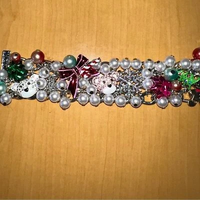 Pulsera Navidad Betsey Johnson Estrás Oso Perla Arco Foto 1 de 4