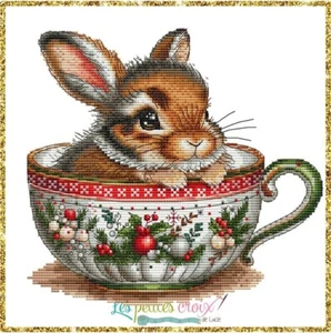 Les petites croix de Lucie cross stitch leaflet ~ Christmas Animal Cup Rabbit ~ - Picture 1 of 2