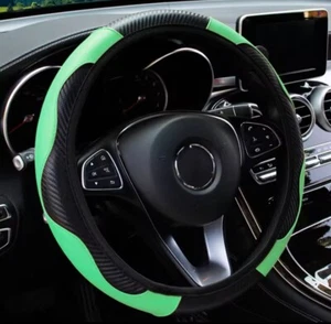 Carbon Fiber 15" Car Steering Wheel Cover PU Leather Universal Interior Green - Bild 1 von 4