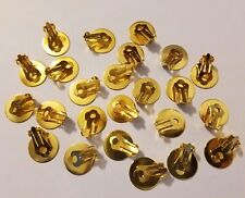 12 Pair Gold Brass Clip on Earring Craft Findings Backs Backings 18mm Flat Pad