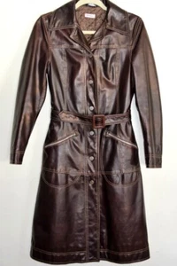 Rare Max & Co Max Mara Burnished Leather Bronzed Brown Belted Coat-Italy-40-4 - Picture 1 of 24
