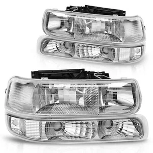 Chrome Headlights & Bumper Lamps For 99-02 Chevy Silverado 00-06 Suburban Tahoe - Picture 1 of 10