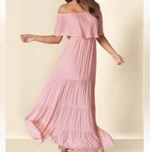 Venus Blush Pink Off-Shoulder Tiered Maxi Dress Size 8 Wedding Guest Outfit - Bild 1 von 10
