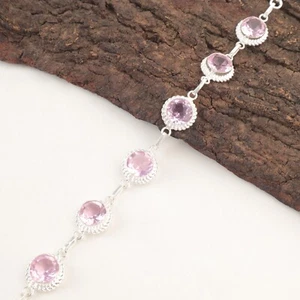 Natural Morganite Sterling Silver Chain Engagement Minimalist Bracelet Jewelry - Picture 1 of 9