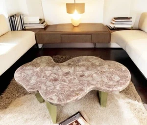 36"x24" Rose Quartz Stone Coffee & Dining Table Crystal Healing Gemstone Decors - Picture 1 of 8