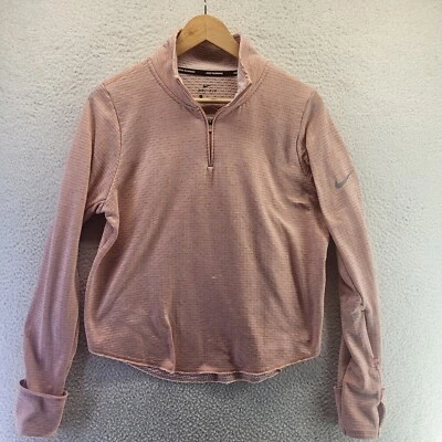 Nike Dri-Fit Winter Running Top Womens Medium Pink 1/4 Zip Mittens Thumb Holes - Image 1 of 4