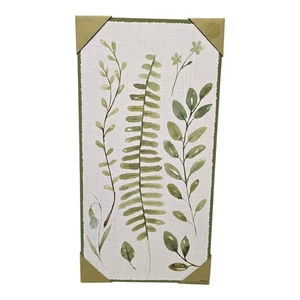 Green Leaves 9.5 x 18.5" Box Top Wall Sign Boho Zen Neutral Floral Art Hanging  - Picture 1 of 10