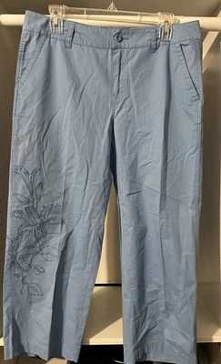 Pantalones Capris Caribbean Joe Mujer Talla 10 Azul Claro Bordados Florales Foto 1 de 4