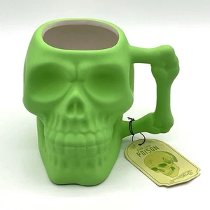 NWT Soft Touch Skull 3D 14oz Ceramic Mug Halloween Green Gift Goth Punk Emo - Picture 1 of 5