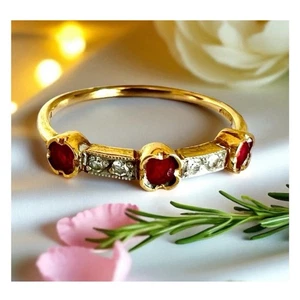 Ruby Ring 9ct Gold Size M Diamond Hallmarked 375 9K 1.21g - Picture 1 of 24