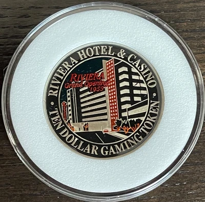 Riviera Hotel Casino $10 Token 1999/2000 Grand Opening 1955 Color Enamel - Image 1 of 4
