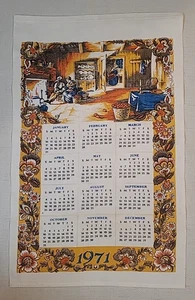 KÜCHENKALENDER HANDTUCH ** Vintage 1971 ** Kaminszene - Bild 1 von 4