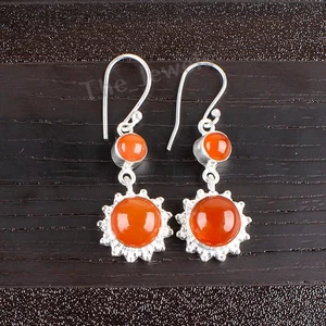 Natural Carnelian Gemstone 925 Sterling Silver Jewelry Earrings 1.80" For Mother - Picture 1 of 6