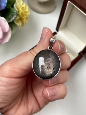 PRECIOSO COLGANTE MODERNISTA GRANDE DE LABRADORITA DE PLATA DE LEY 925 MACIZA SIN CADENA Foto 1 de 4