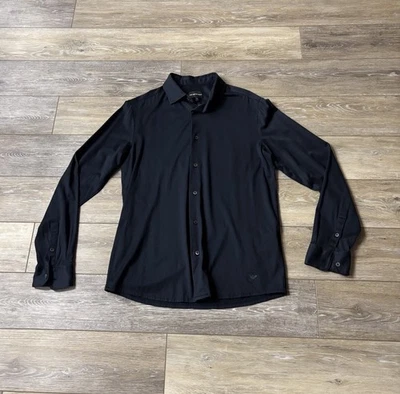 Camisa Emporio Armani Essential Talla L Azul Marino Oscuro Logo Diseñador Oficina Preppy Lujo Foto 1 de 4