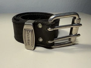 Vintage Calvin Klein Jeans Gürtel Leder 100-40 Doppel-Dornschließe Dunkelbraun - Bild 1 von 9