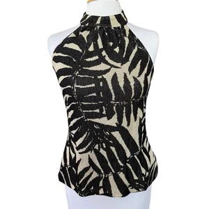 St. John Evening Black Gold Palm Elegant Embellished Halter Top Size Small - Picture 1 of 12