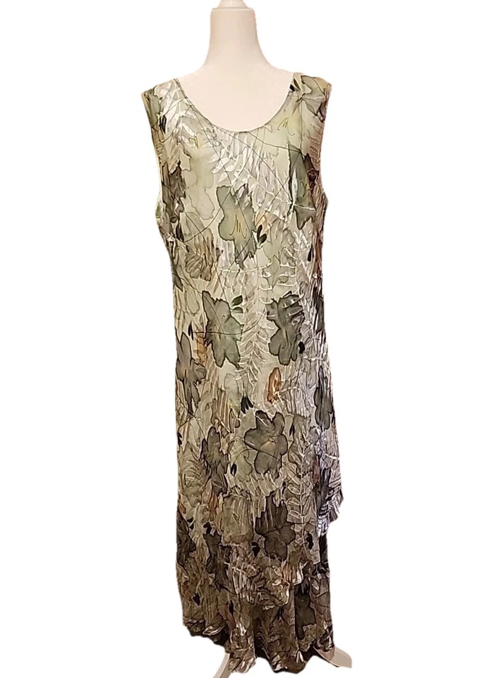 Forest Fairy Maxi Dress 90s Soft Girl Boho Cottage Flowy Floral Green Women 1X - Image 1 of 4