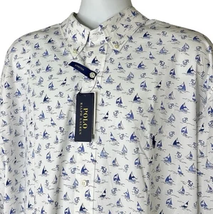POLO Ralph Lauren Para Hombres ALTO 2XLT Blanco Azul Velero Patrón Algodón Elástico NUEVO - Imagen 1 de 12