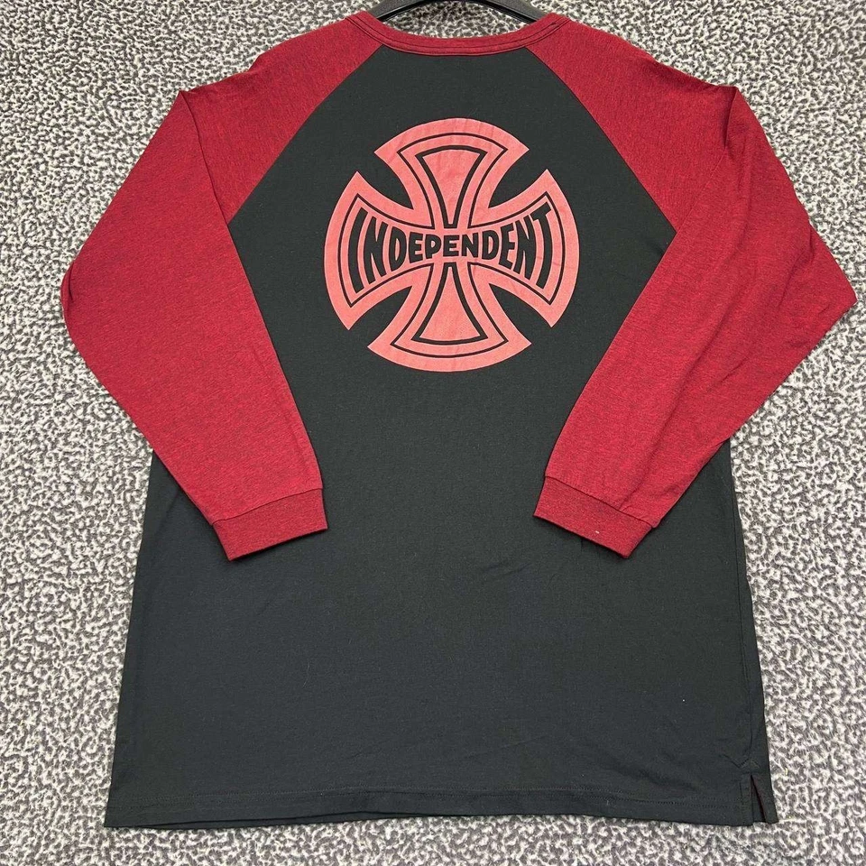 Camisa masculina independente extra grande preta vermelha manga longa Henley GG - Imagem 1 de 4