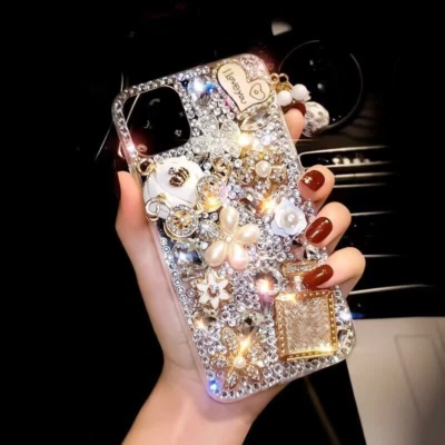 Girl Bling Diamond Heart 3D Sparkle Clear Gem Back Phone Case For Nokia/LG/Sony - Image 1 of 4