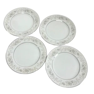 Japón 4 Platos de Postre 6.5" Blanco Gris Floral DE COLECCIÓN Mediados de Siglo Usado en Excelente Condición - Imagen 1 de 7