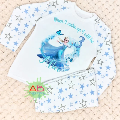 AISHABAILEYDESIGNS Personalised Disney's Frozen, Queen Elsa, Birthday Pyjamas, in sizes 6M-10