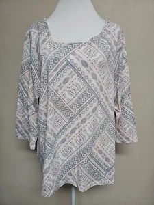 NWT HEARTS OF PALM Women's Plus Blouse 3/4 Sleeve Stretch Striped Print.Size 1X - Picture 1 of 15