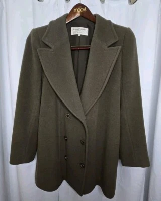 Emanuel Ungaro Coat Women's 8 IT37 Olive Double Breasted Wool Angora Peak Lapel - Image 1 of 4
