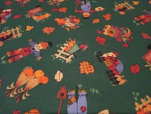 Vintage Fall Fabric Primitive Autumn Fabric Remnant on Green Cotton 44 x 11 - Picture 1 of 2