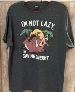 Men’s unisex XL heather grey Pumba not lazy saving energy T-shirt Disney - Imagen 1 de 5