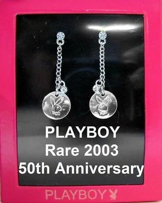 RARO 2003 50º ANIVERSÁRIO Brincos Playboy Prata Cristal Swarovski Pendurado - Imagem 1 de 4