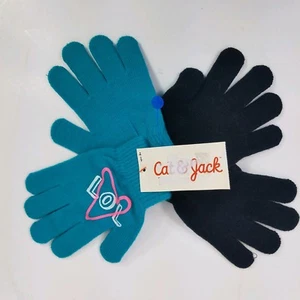 Cat & Jack Gloves Green Black Warm Stretch Heart Girls Toddler One Size 2-Pack - Picture 1 of 12