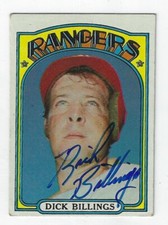 Autographed 1972 Topps dick billings Texas Rangers card #148 w/ COA 