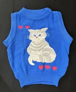 Vintage Eagles Eye Kids Girls Sweater Vest Size Small 4-5T Cat Blue - Picture 1 of 8