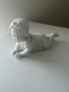 Antique German Carl Schneider Bisque Porcelain Figurine Piano Baby Girl W/Bonnet - Picture 1 of 8
