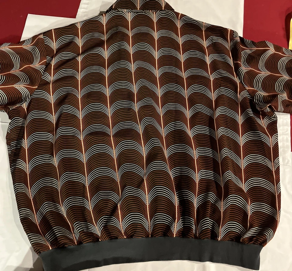 复古棕色 Geometrc Lines 半扣领 Fulton Street 衬衫 Works 2x 男式 — 第 1/4 张图片