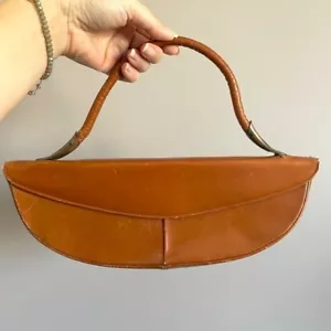 Vintage Cognac Brown Crescent Shaped Handbag - Medium - Picture 1 of 7