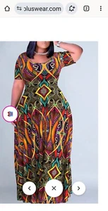 Plus Size Multicolor Casual Tribal Print Round Neck Short Sleeve Maxi Dresses - Picture 1 of 3