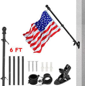 6FT Flag Pole Kit Heavy Duty Bracket Metal Pole With 2 Rotating Rings For Garden - Picture 1 of 11