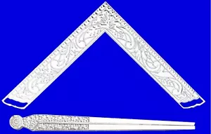 Accessori cerimoniali loggia massonica GRANDI quadrati e bussola 6" per Bibbia ARGENTO - Foto 1 di 3
