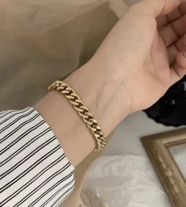 Gold and Silver Plated Clasp Stainless Steel Cuban Link Bracelet Chain 8.5 IN - Picture 1 of 6