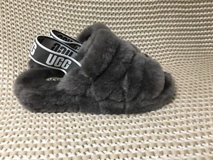 UGG FLUFF YEAH SLIDE CHARCOAL/GRAY SHEEPSKIN SLINGBACK SLIPPERS SIZE US 7 WOMEN - Picture 1 of 5