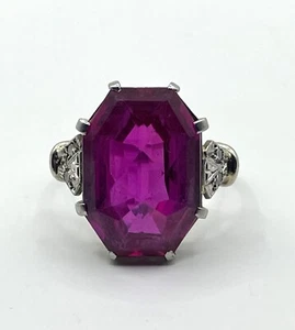 Vintage 18ct White Gold and Platinum Dress Ring Set w 13.2ct Synthetic Ruby - Picture 1 of 21