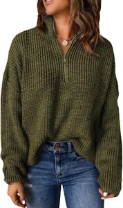 Sweaters for Women Waffle Kint Long Sleeve Quarter Zip Pullover Polo Size: Large - Picture 1 of 6