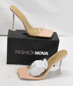 Fashion Nova High Heeled Sandals Square Toe Clear 5" Heels Slippers Womens Sz 11 - Picture 1 of 11