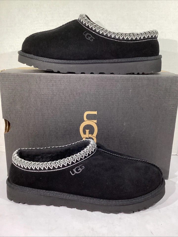 UGG Australia Tasman Black Suede Fur Slippers Mens Size 9