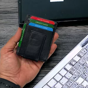 Mens Leather Magnetic Front Pocket Wallet Money Clip Slim ID Credit Card Holder - Picture 1 of 6